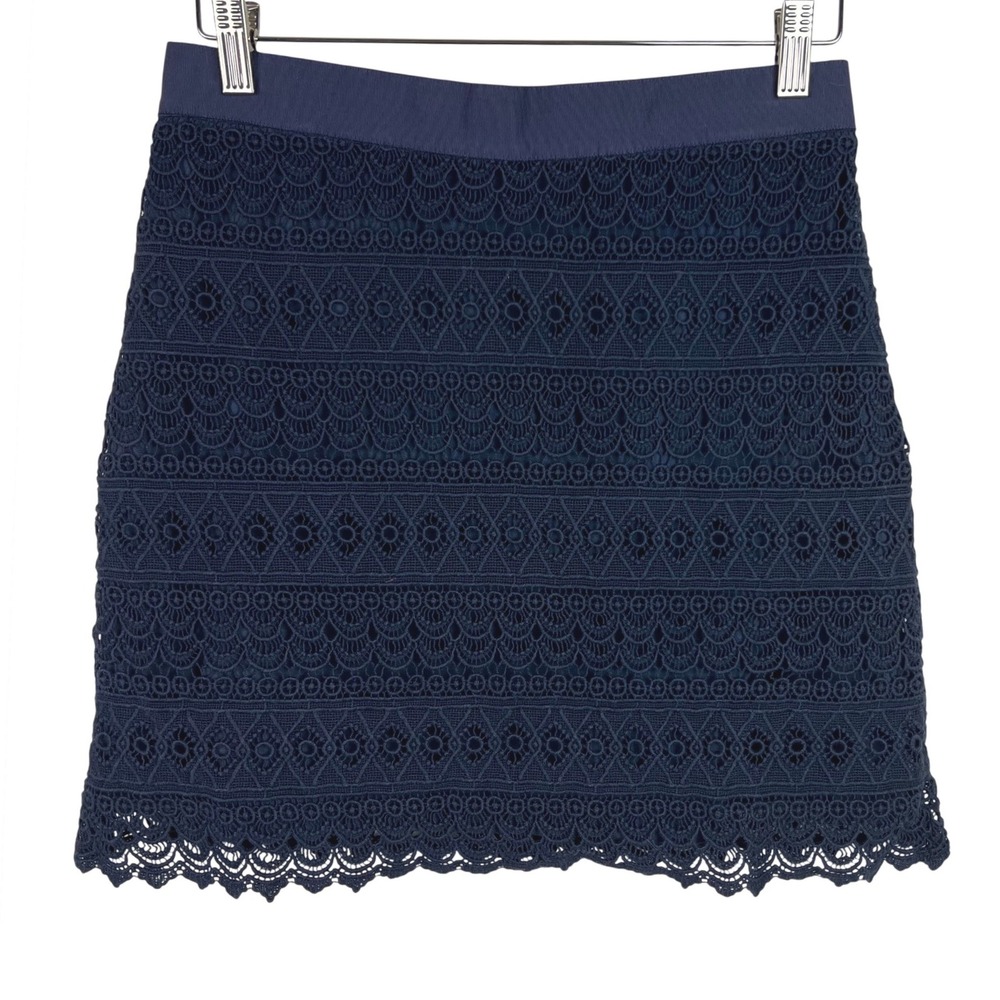 Ann Taylor LOFT Navy Blue Crochet Lace A Line Mini Skirt Women's Size 6 Lined